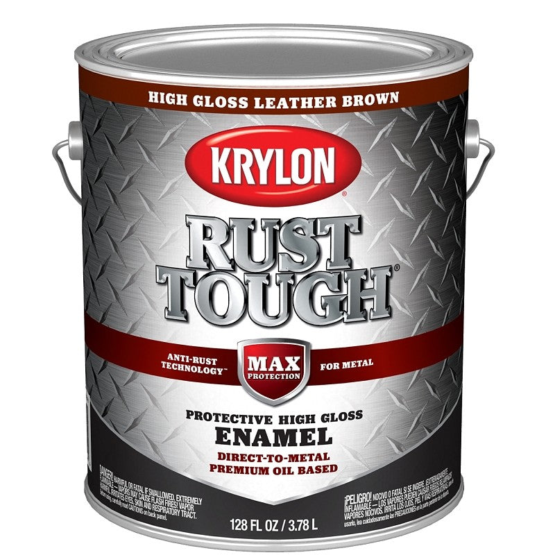 Krylon Rust Tough K09740008 Enamel Paint, Gloss Sheen, Leather Brown, 1 gal, 400 sq-ft/gal Coverage Area (Pack of 4)