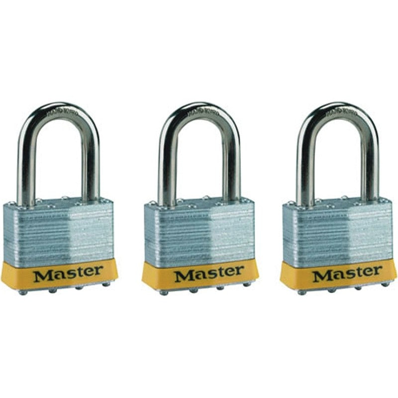 Master Lock 5TRILFPF Padlock, Keyed Alike Key, 3/8 in Dia Shackle, 1-1/2 in H Shackle, Boron Alloy Shackle, Steel Body