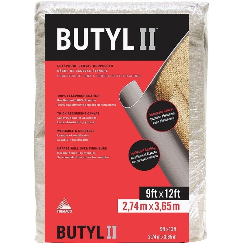 Trimaco BUTYL II 85321 Drop Cloth, 12 ft L, 9 ft W, Canvas, Beige/Cream