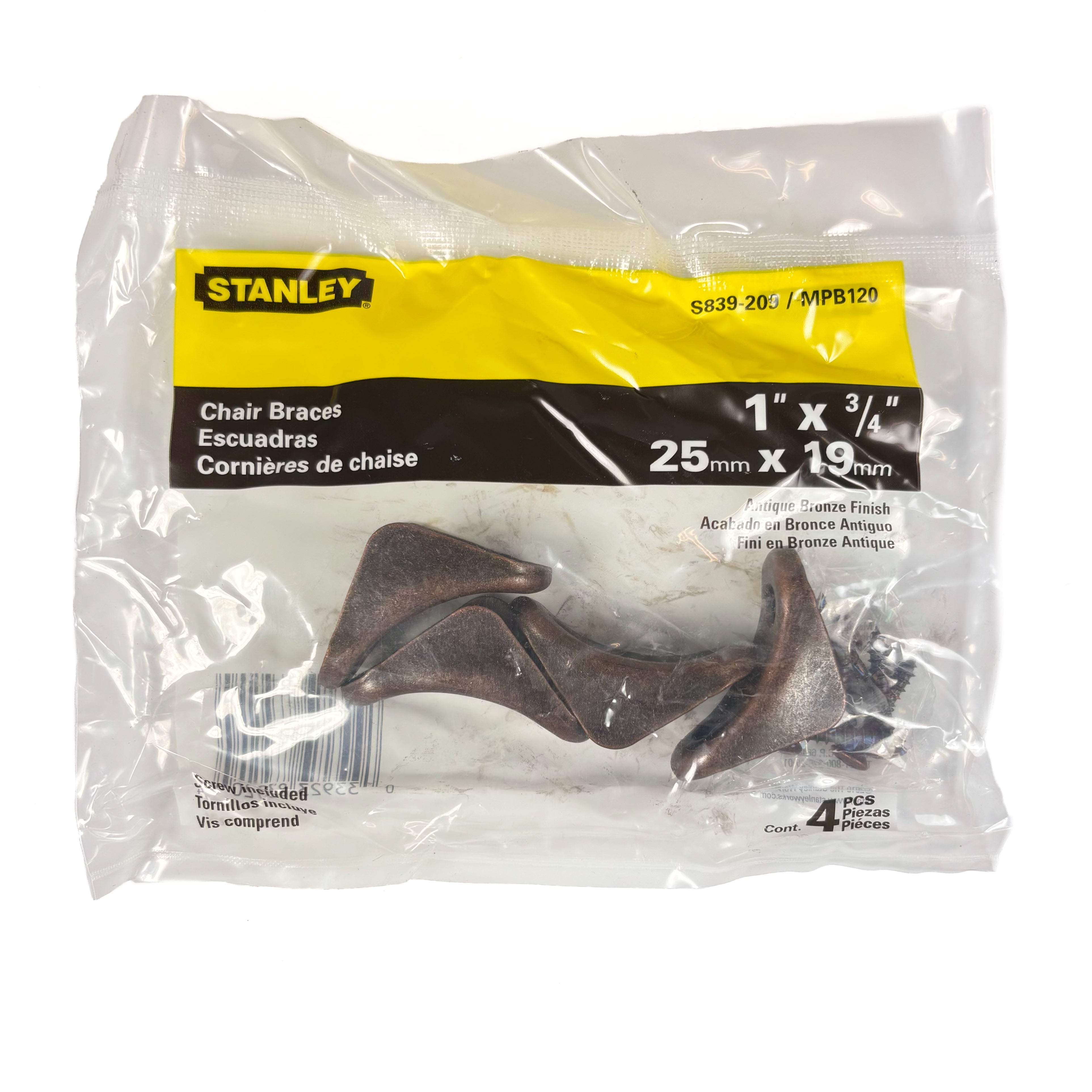Chair Leg Braces 1 by 1 by 3/4 Inch Antique Bronze 4 Pack