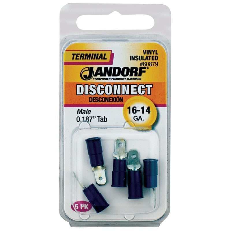 Jandorf 60879 Disconnect Terminal, 16 to 14 AWG Wire, Vinyl Insulation, Copper Contact, Tin, Blue