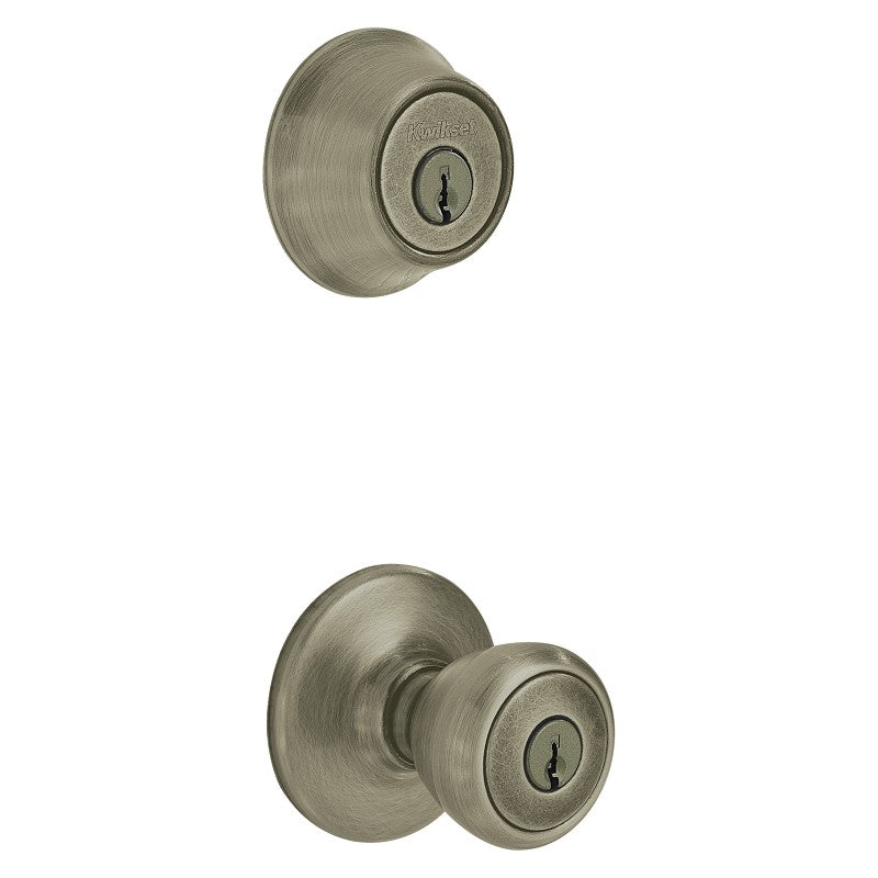 Kwikset 690T 5CP6ALRCSK6 Combination Lockset, Left, Right, Knob Handle, Tylo Design, Antique Brass
