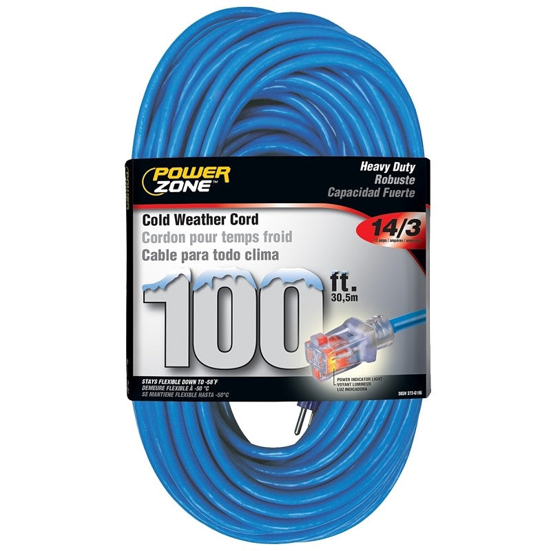 PowerZone ORCW511735 Extension Cord, 14 AWG Cable, 5-15P Grounded Plug, 5-15R Grounded Receptacle, 100 ft L, 125 V
