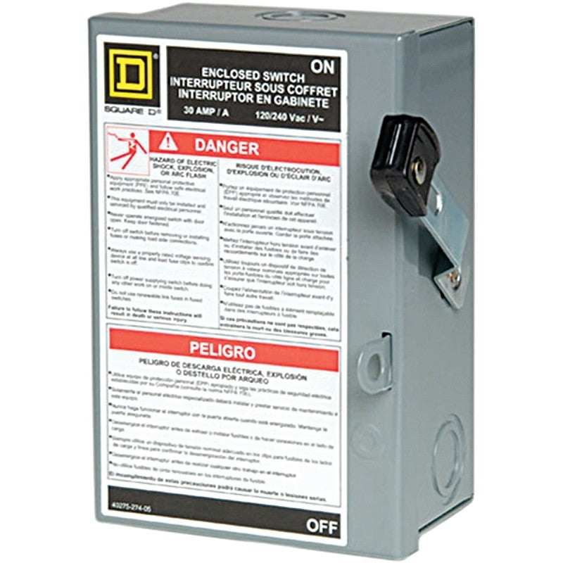 Square D L221N Safety Switch, 2-Pole, 30 A, 240 V, DPST, Lug Terminal