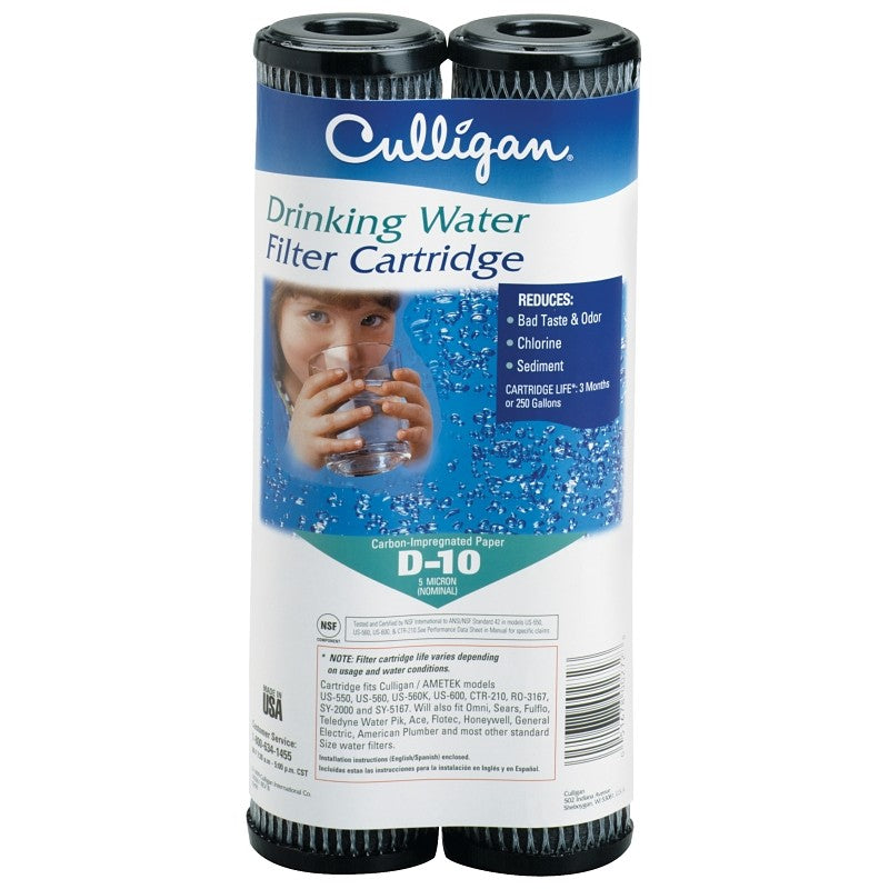 Culligan D-10A Drinking Water Filter, 5 um Filter, Carbon Impregnated Cellulose Filter Media