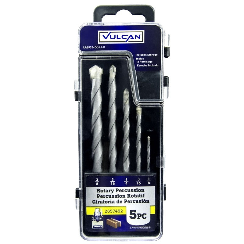 Vulcan 895240OR Drill Bit Set, Masonry, Percussion, 5-Piece, Steel, Sandblasted
