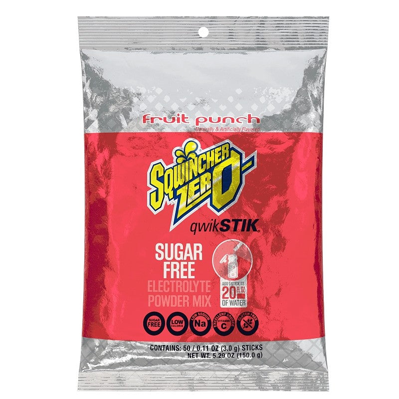 Sqwincher Qwik Stik ZERO Series 159060102 Drink Mix, Sugar-Free, Fruit Punch, 0.11 oz Stick (Pack of 10)