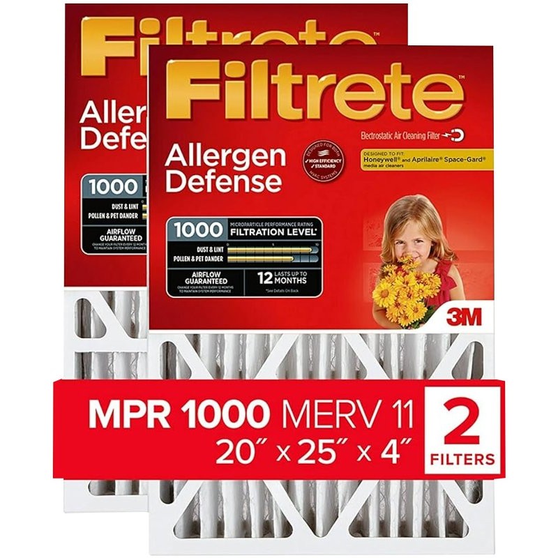 Filtrete NADP03-2PK-2 Air Filter, 25 in L, 20 in W, 11 MERV, 1000 MPR, Cardboard Frame