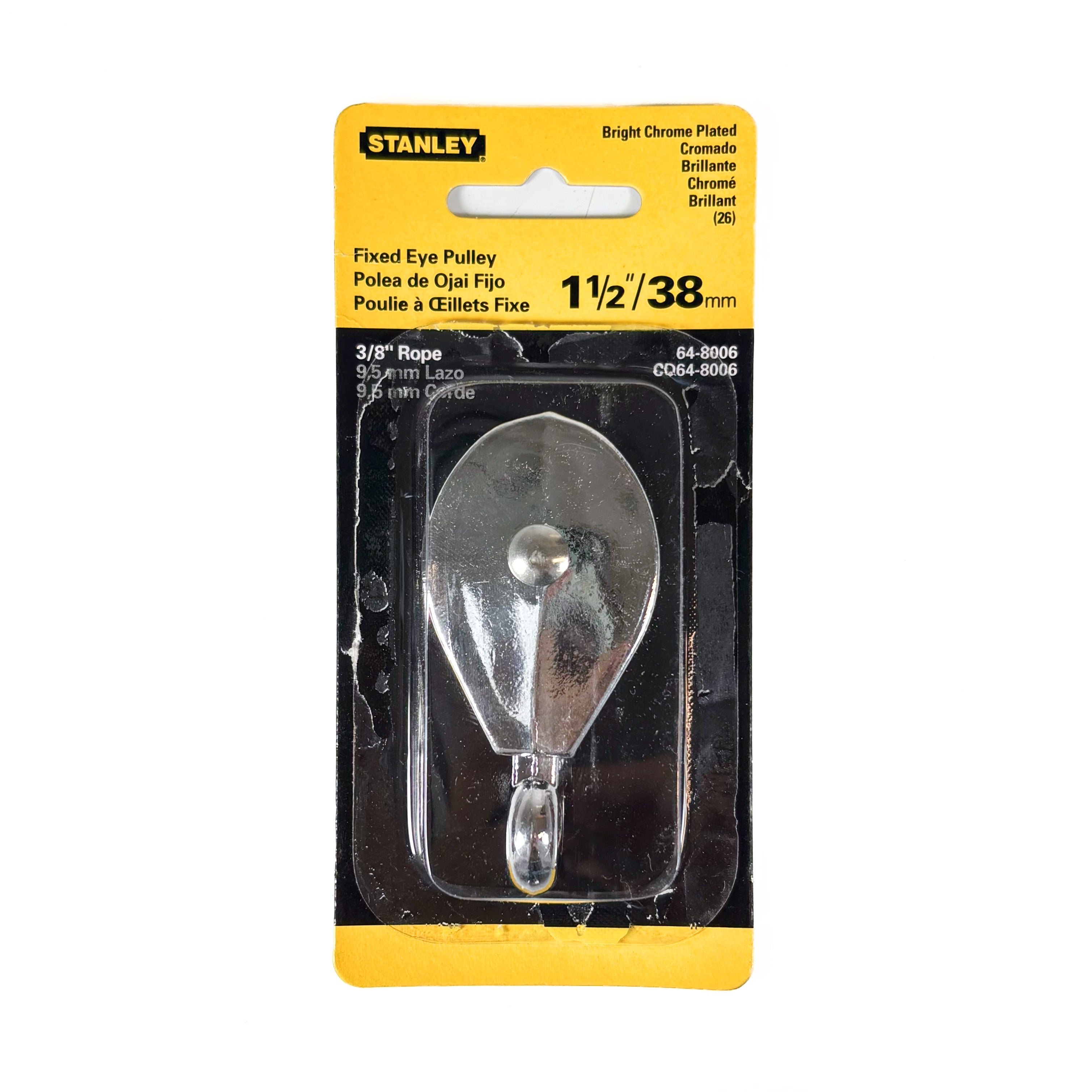 Fixed Eye Single Pulley 1-1/2 Inch Bright Chrome Plated Die Cast Body