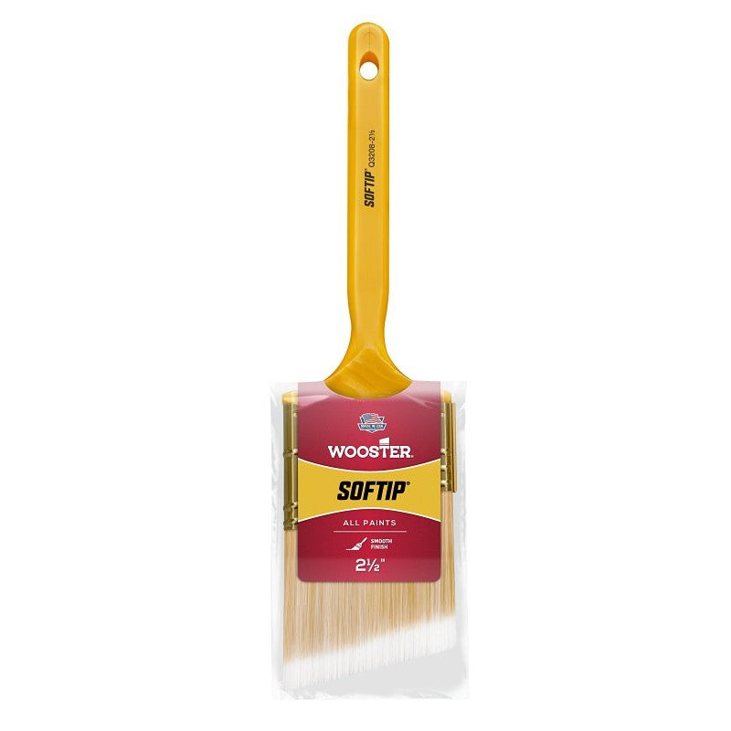 Wooster Q3208-2-1/2 Paint Brush, Pearl/White/Yellow, Plastic Handle, 2-1/2 in W, Angle Sash Brush, 2-7/16 in L Bristle