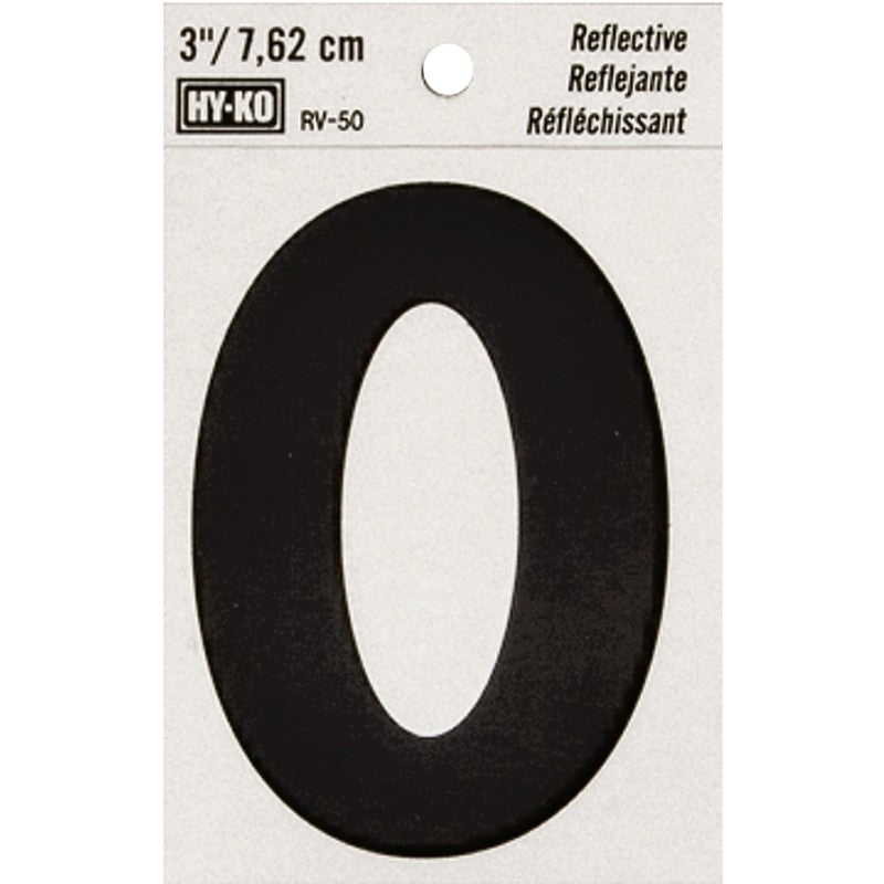 Hy-Ko RV-50/0 Reflective Sign, Character: 0, 3 in H Character, Black Character, Silver Background, Vinyl (Pack of 10)