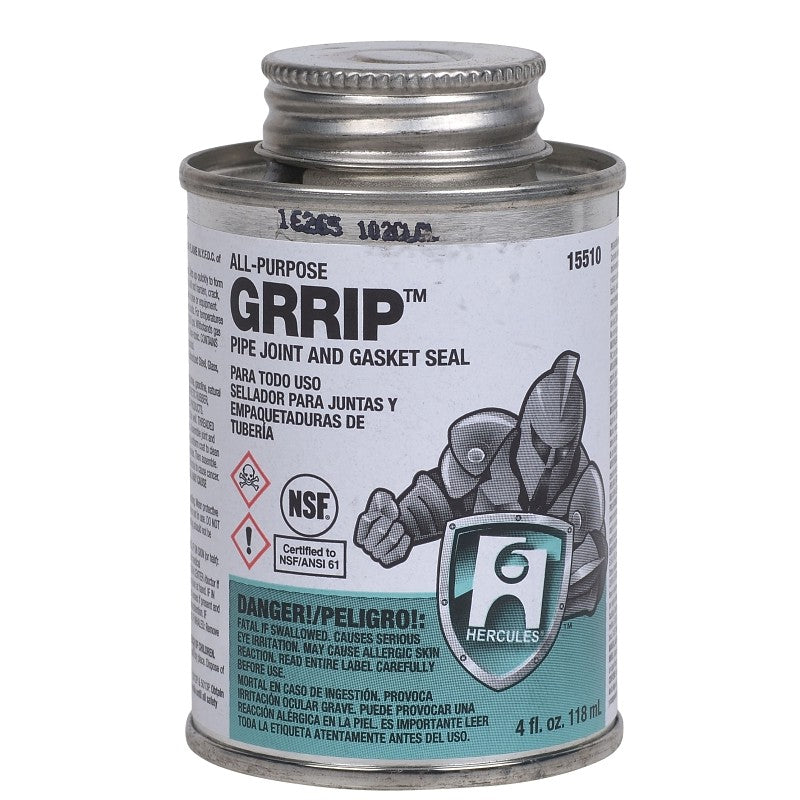Hercules GRRIP 15510 Pipe Joint and Gasket Seal, 4 oz Can, Liquid, Paste, Black