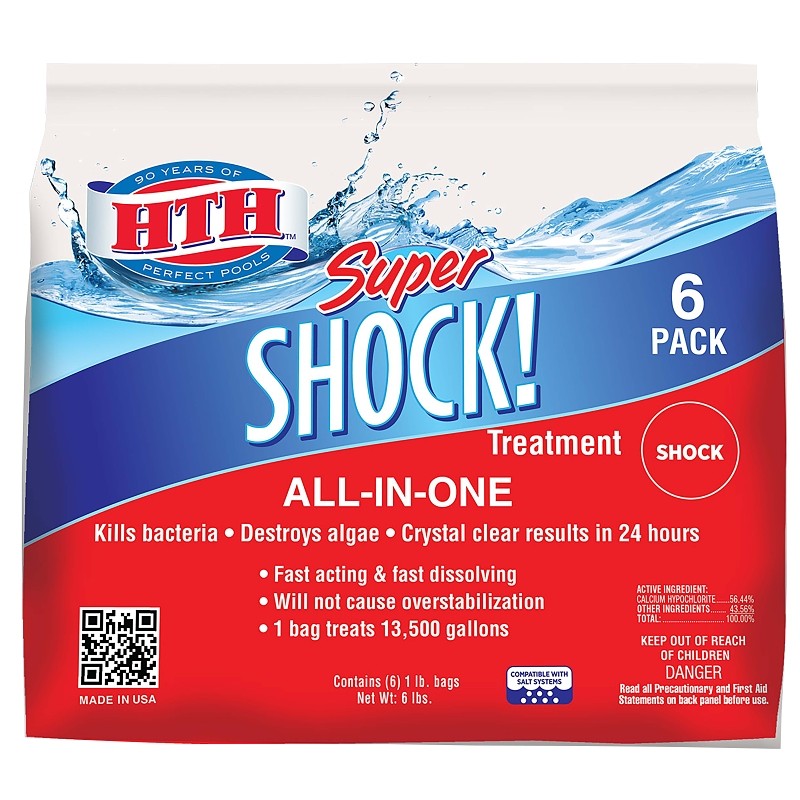 HTH Super Shock 52023 Pool Treatment, Solid, Chlorine-Like, 6 lb (Pack of 6)