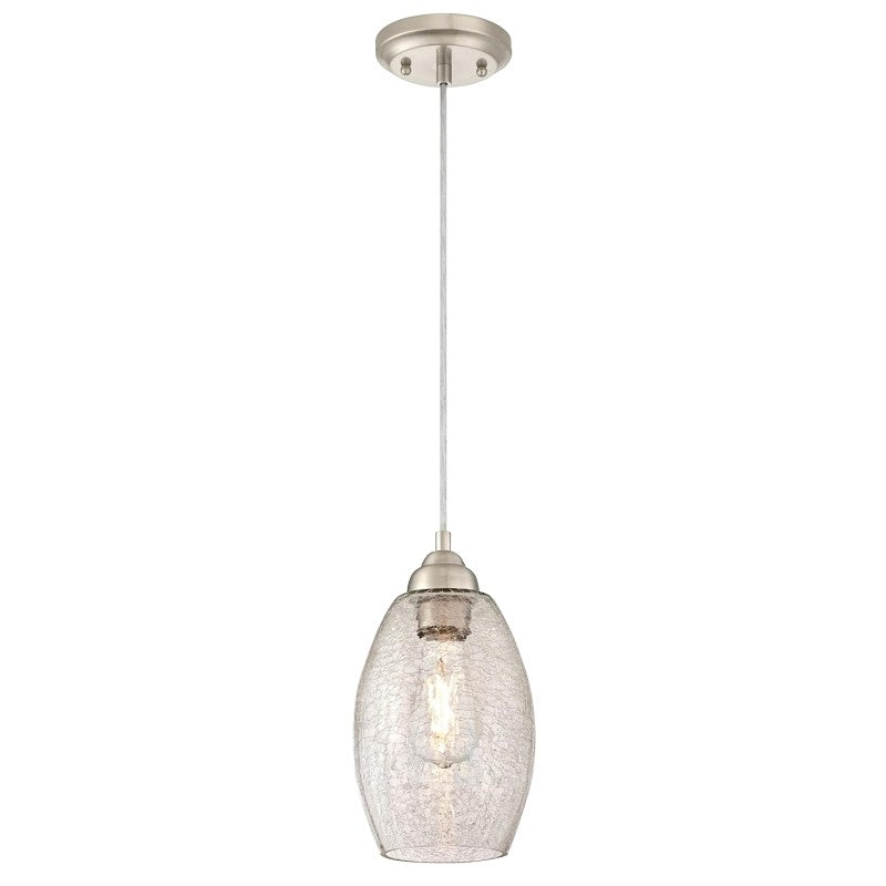 Westinghouse 61057 Mini Pendant, 120 V, 1-Lamp, Incandescent, LED Lamp, Metal Fixture, Brushed Nickel Fixture