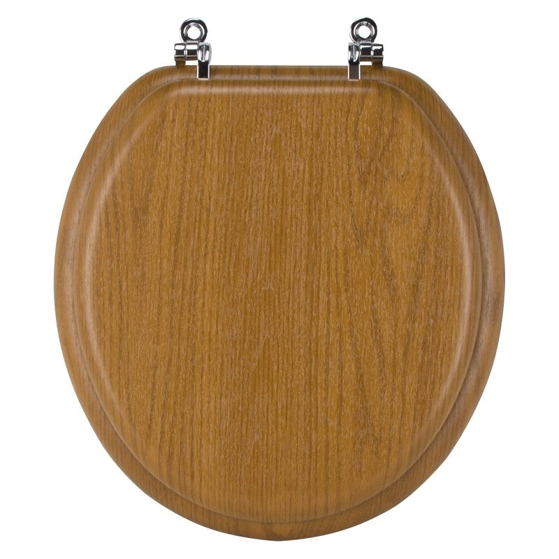 ProSource T-17WO-3L-C Toilet Seat, Round, MDF with Plastic Wood Veneer, Oak Wood, Bar Hinge