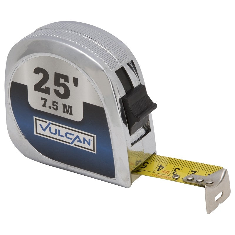 Vulcan 62-7.5X25-C Tape Measure, 25 ft L Blade, 1 in W Blade, Steel Blade, ABS Plastic Case, Silver Case (Pack of 24)