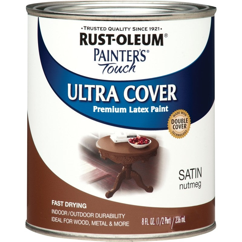 Rust-Oleum 240290 Enamel Paint, Water, Satin, Nutmeg, 0.5 pt, Can, 120 sq-ft Coverage Area
