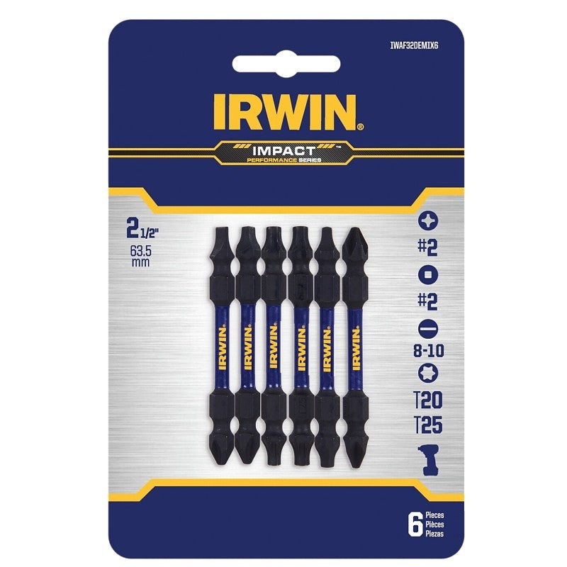 Irwin IWAF32DEMIX6 Double-End Bit Set, Phillips, Square Drive, 1/4 in Shank, 2-3/8 in L, Steel