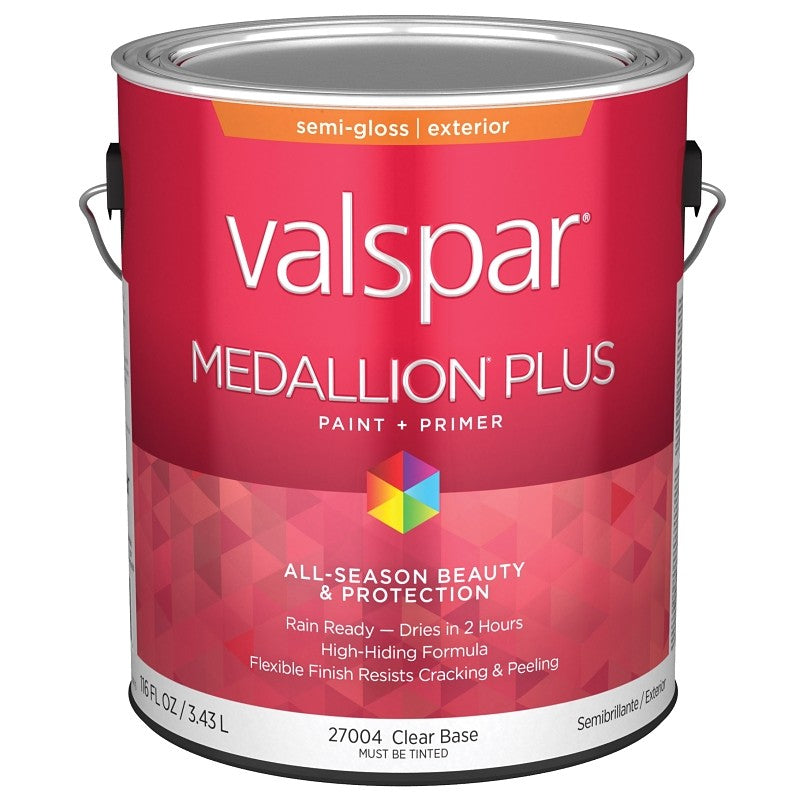 Valspar Medallion Plus 2600 028.0027004.007 Latex Paint, Acrylic Base, Semi-Gloss Sheen, Clear Base, 1 gal (Pack of 4)