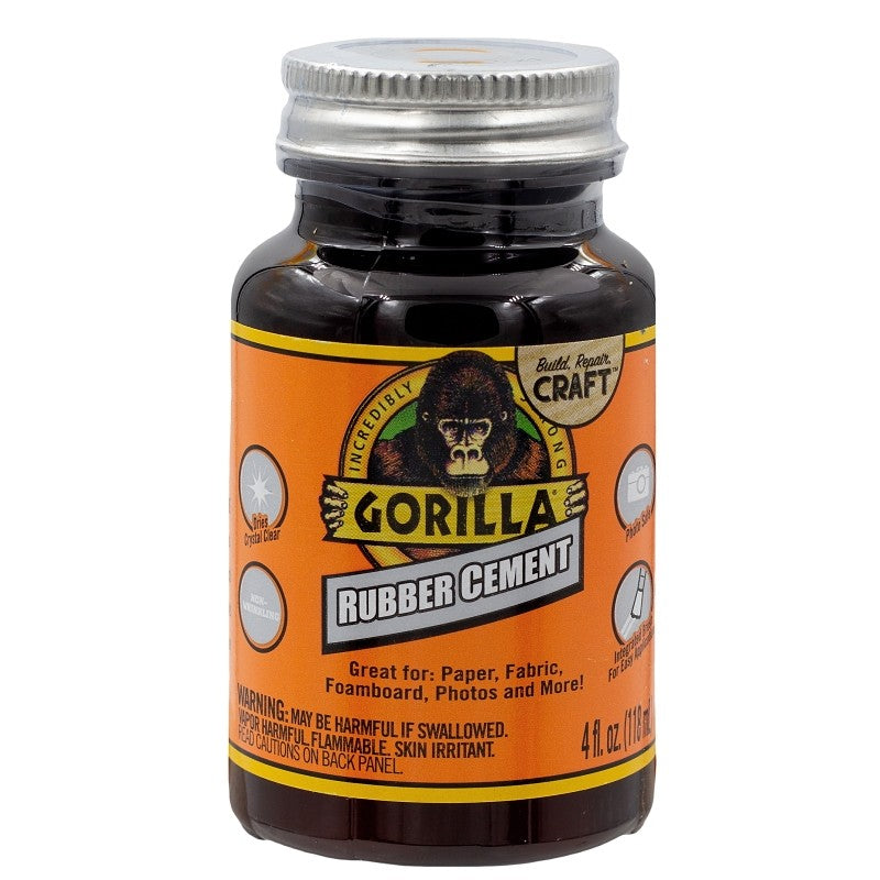 Gorilla 105779 Rubber Cement, Liquid, Crystal Clear, 4 oz Bottle