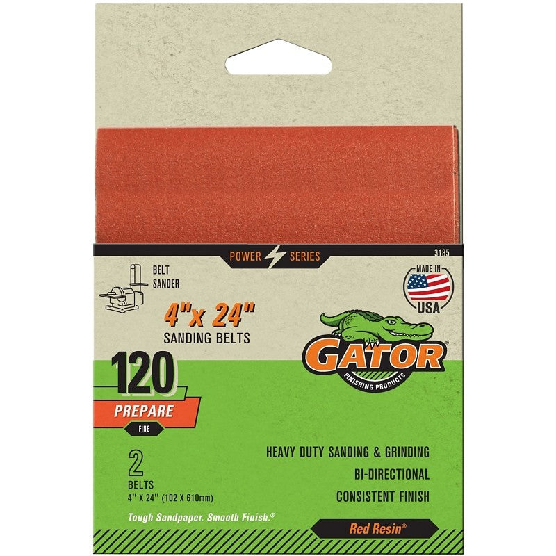 Gator 3185 Sanding Belt, 24 in L, 4 in W, 120 Grit, Fine, Aluminum Oxide Abrasive