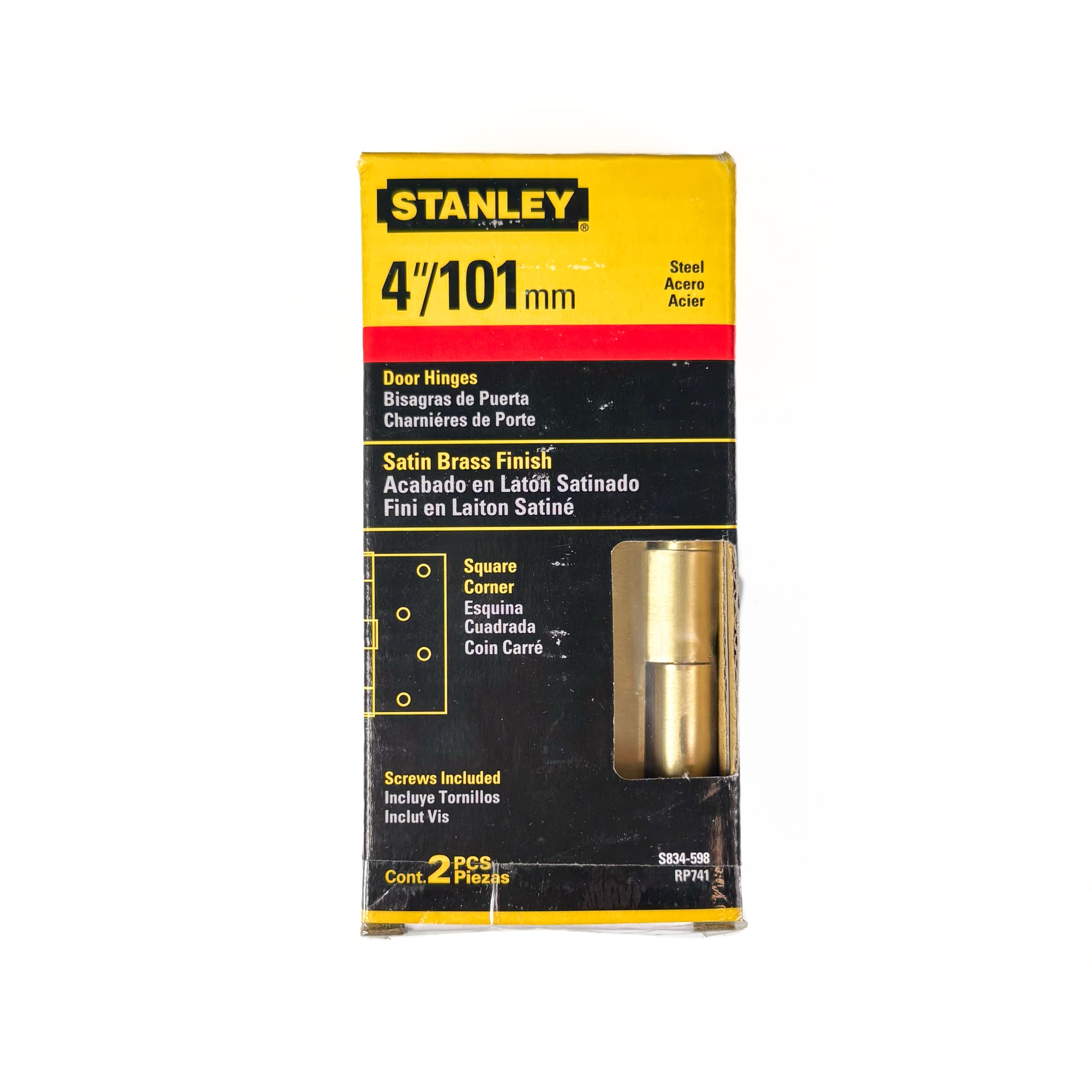 Door Hinges 4 Inch Square Corner Satin Brass 2 Pack