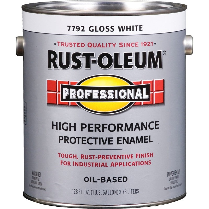 Rust-Oleum 7792402 Enamel Paint, Oil, Gloss, White, 1 gal, Can, 230 to 390 sq-ft/gal Coverage Area