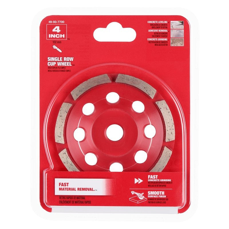 Milwaukee 49-93-7700 Cup Wheel, 4 in Dia, 1 in Thick, 5/8-11 Arbor, Diamond Abrasive