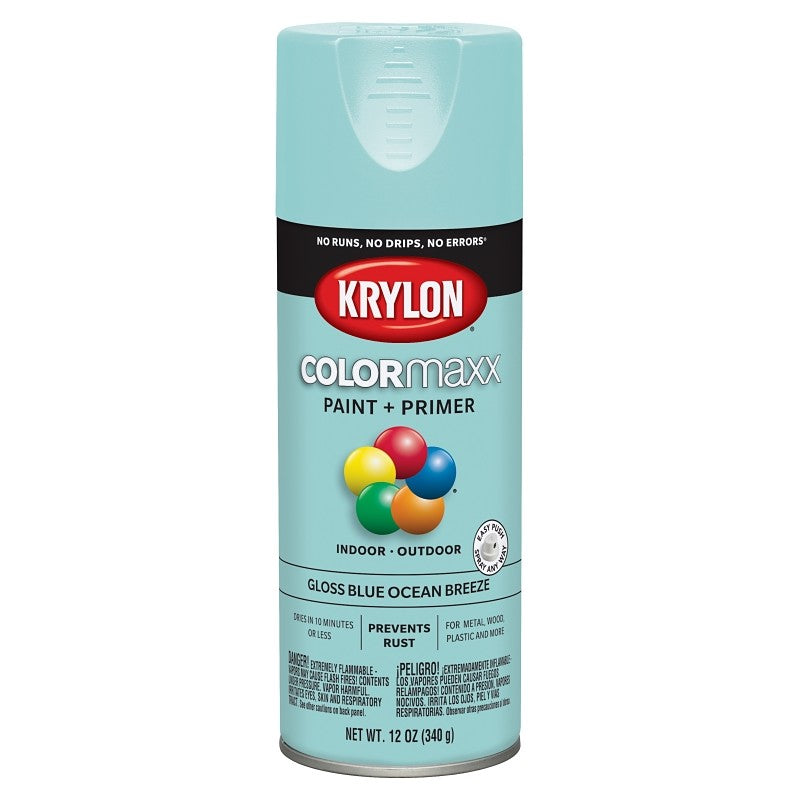 Krylon K05506007 Enamel Spray Paint, 12 oz Can, 25 sq-ft Coverage Area, Solvent Base, Gloss, Blue Ocean Breeze