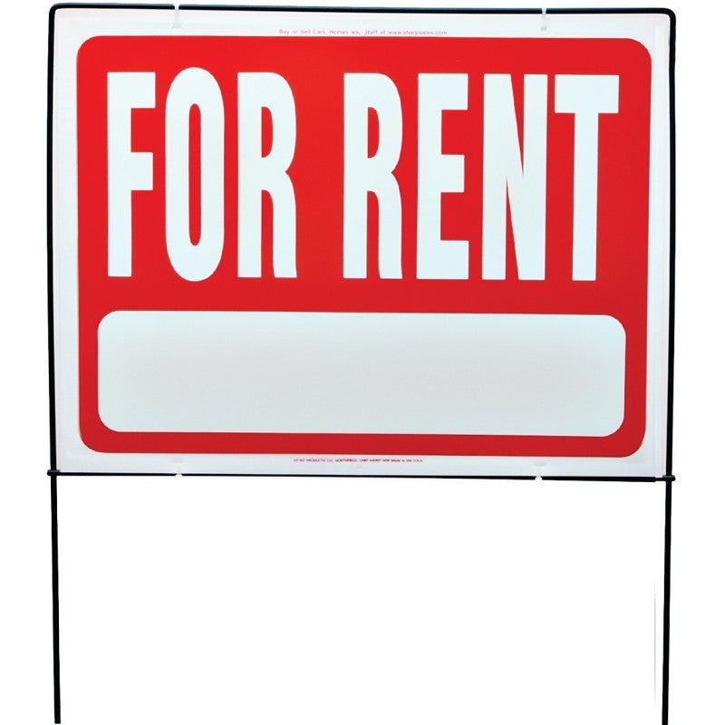 Hy-Ko RSF-603 Real Estate Sign, 24-1/2 x 36-1/2 in Dimensions, Rectangular, FOR RENT, White Legend, Red Background, 5/PK