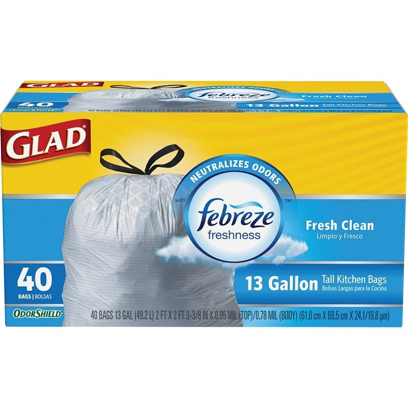 Glad OdorShield 78361 Trash Bag, 13 gal, White
