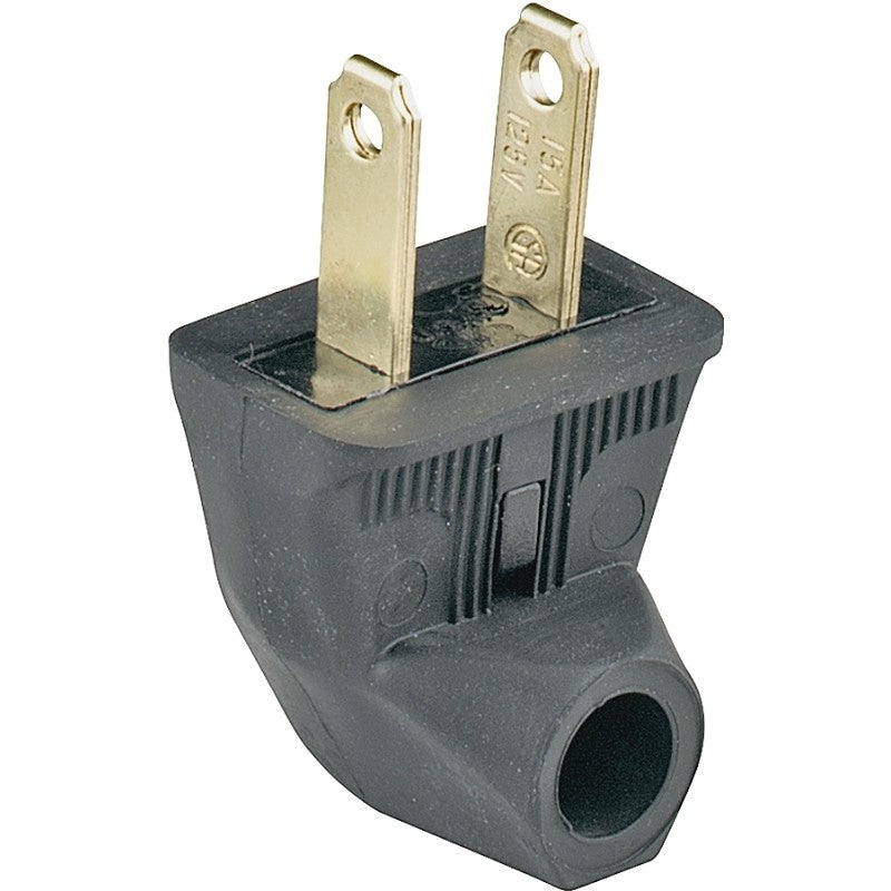 Eaton Wiring Devices BP84BK-SP Electrical Plug, Angled, Side Outlet, 21/64 in, 2-Pole, 15 A, 125 V, NEMA: NEMA 1-15