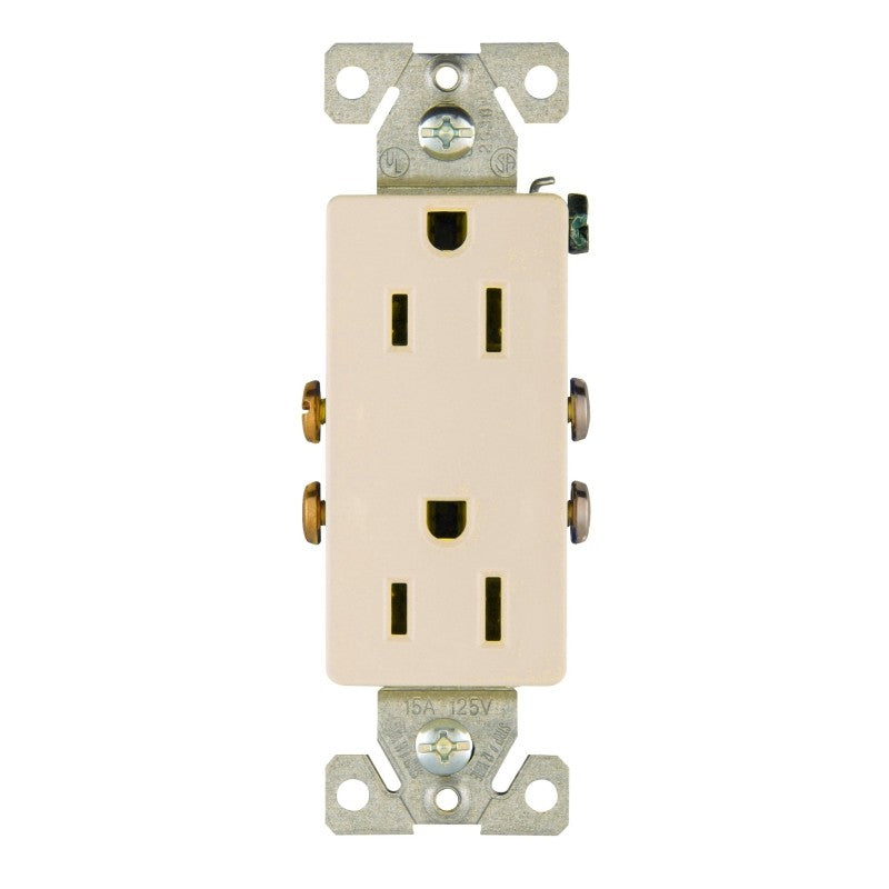 Eaton Wiring Devices 1107LA Duplex Receptacle, PVC, Light Almond, 2-Pole, 15 A, 125 V, Back, Side Wiring, NEMA: 5-15R