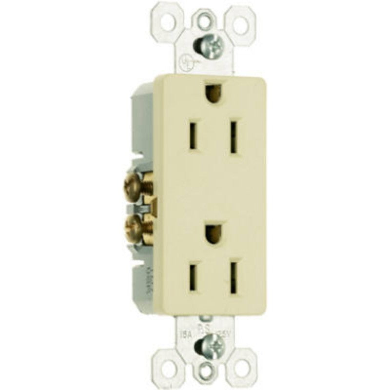 Pass & Seymour radiant Series 885ICC21 Duplex Receptacle, Thermoplastic, Ivory, 2-Pole, 3-Wire, 125 V, Push, Side Wiring