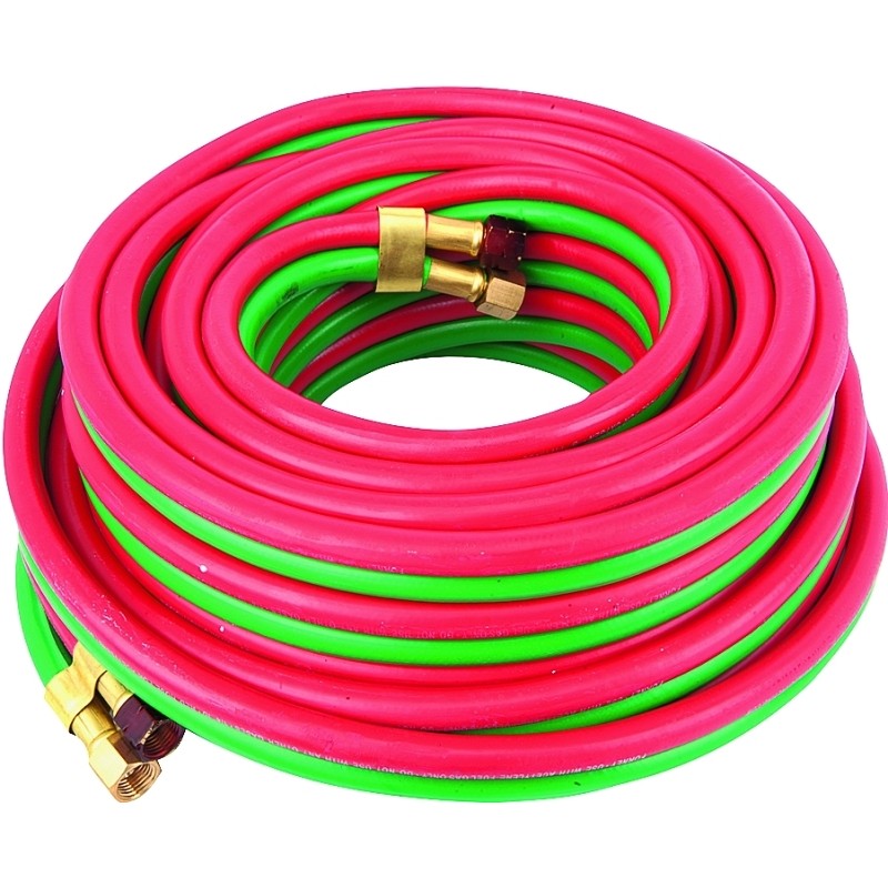 Forney 86146 Welder Torch Hose, 1/4 in ID, 50 ft L, 100 psi Pressure, 9/16-18 Thread, Neoprene, Green/Red