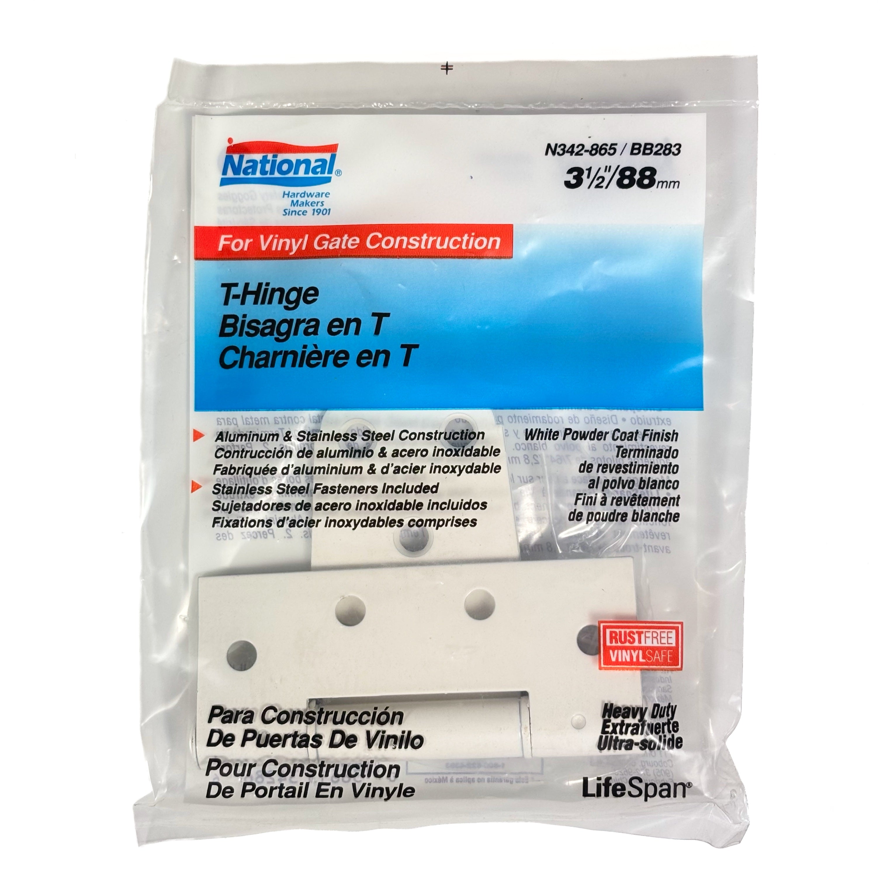 Gate T Hinge For Vinyl Gates 3-1/2 Inch White Aluminum