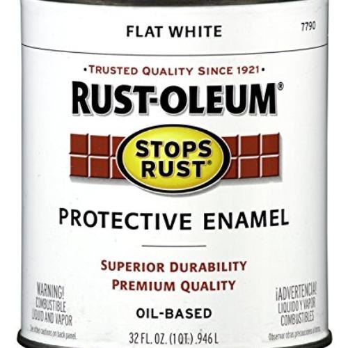 Rust-Oleum Stops Rust 7790502 Enamel Paint, Oil, Flat, White, 1 qt, Can, 50 to 110 sq-ft/qt Coverage Area