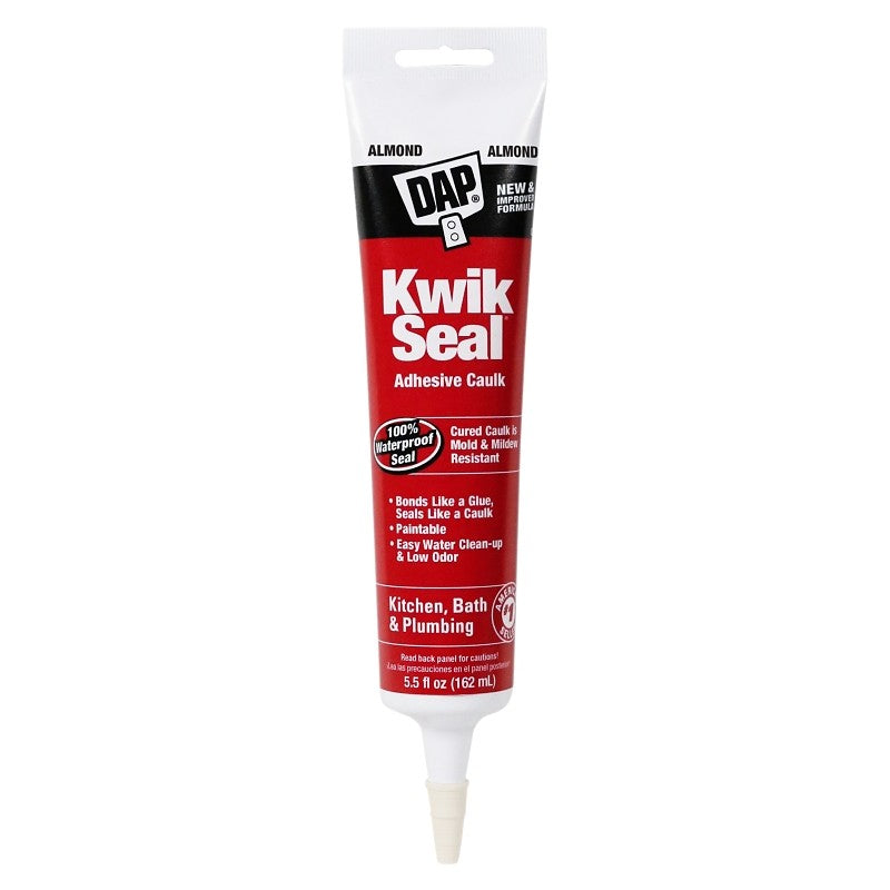 DAP 18013 Adhesive Caulk, Almond, 36 hr Curing, -20 to 150 deg F, 5.5 oz Tube