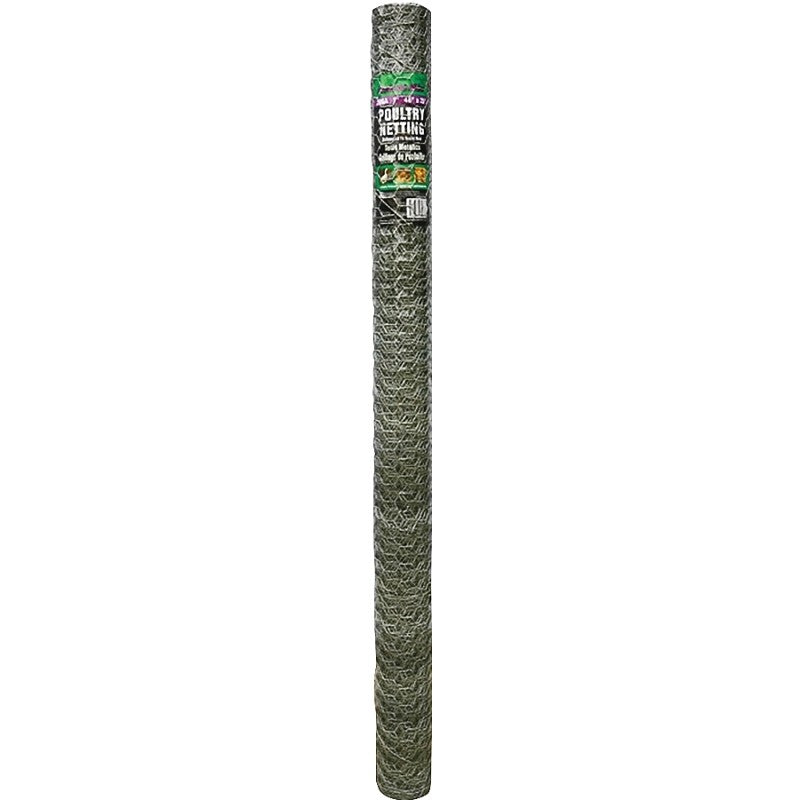 Jackson Wire 12 01 20 16 Poultry Hex Netting, 25 ft L, 48 in W, 20 Gauge, Hexagonal Mesh, 1 in Mesh, Galvanized