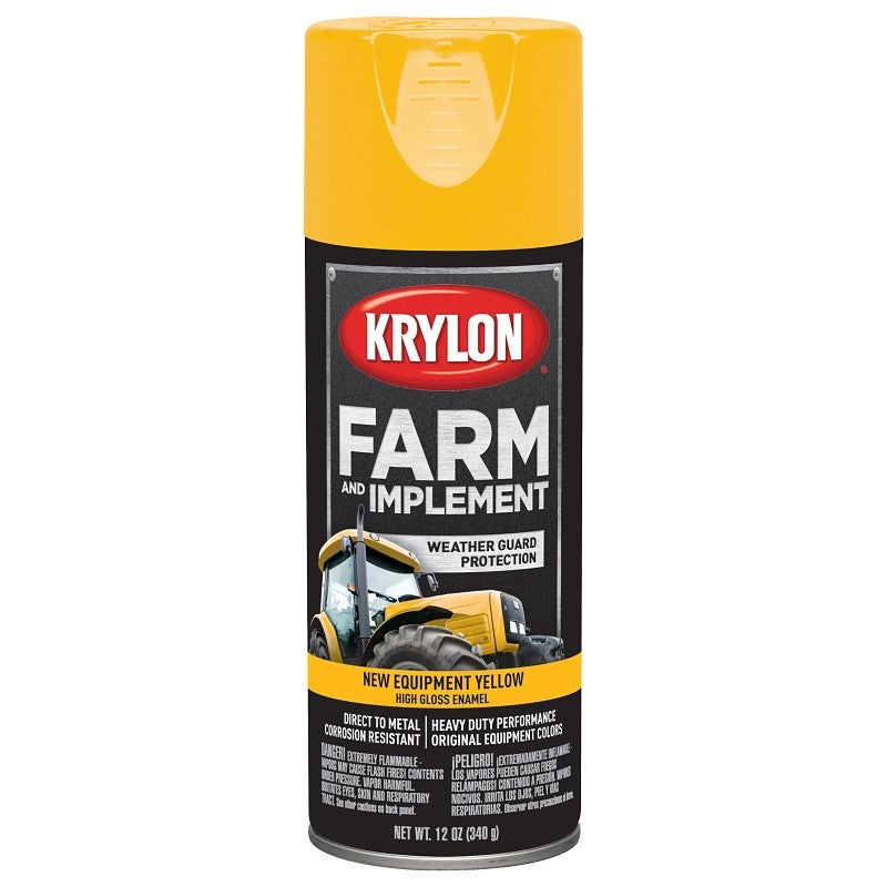Krylon K01944000 Farm Equipment Spray, 12 oz, 20 sq-ft Coverage Area, Oil Base, High-Gloss, Old Equipment CAT Yellow (Pack of 6)