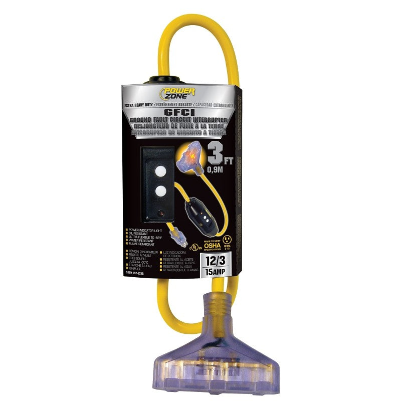 PowerZone ORG320803 Outlet Adapter, 3 ft L, 15 A, 125 V, Yellow