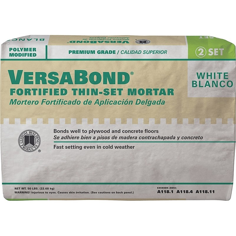 Custom VersaBond Flex MTSW50 Series Thin-Set Mortar, White, Powder, 50 lb Bag