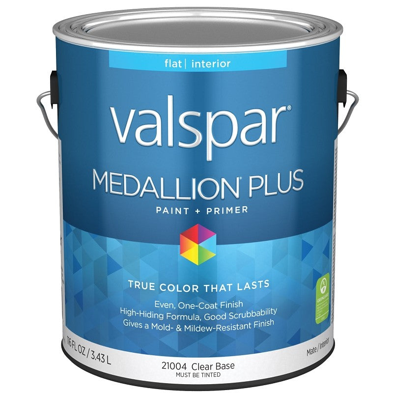 Valspar Medallion Plus 2100 028.0021004.007 Latex Paint, Acrylic Base, Flat Sheen, Clear Base, 1 gal, Plastic Can (Pack of 4)