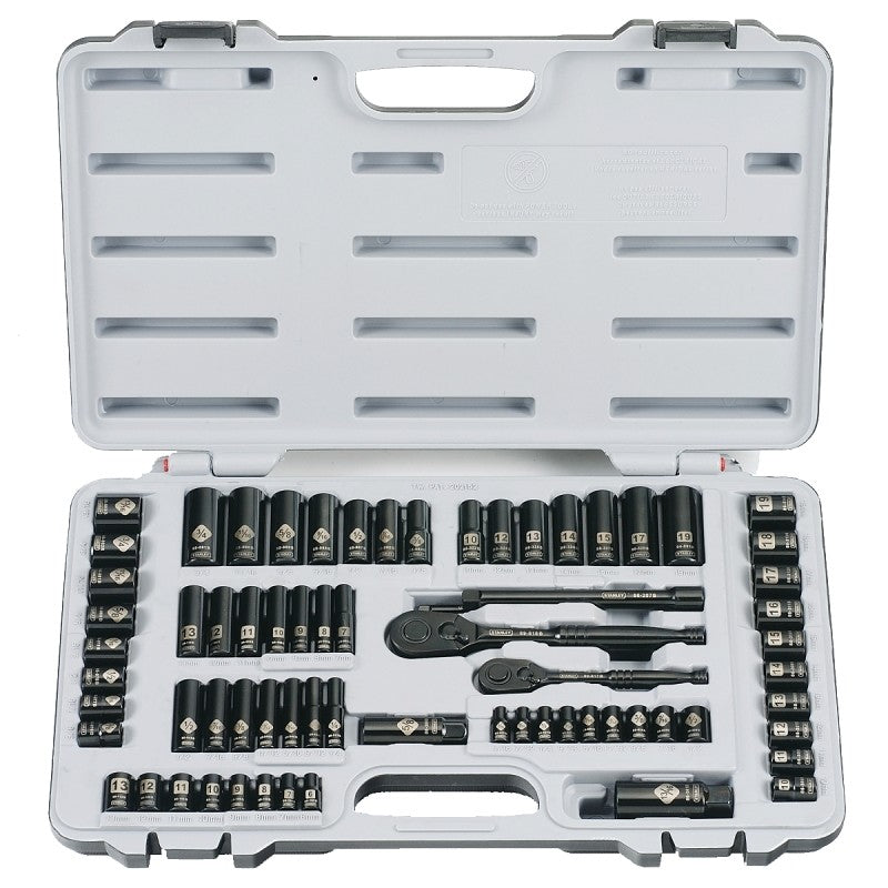 STANLEY 92-824 Socket Set, Chrome, Black