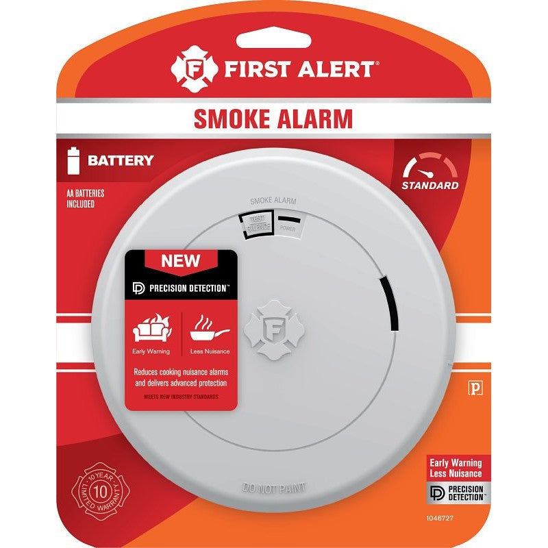 First Alert 1046727 Smoke Alarm, Battery operated, Photoelectric Sensor, 85 dBA, White