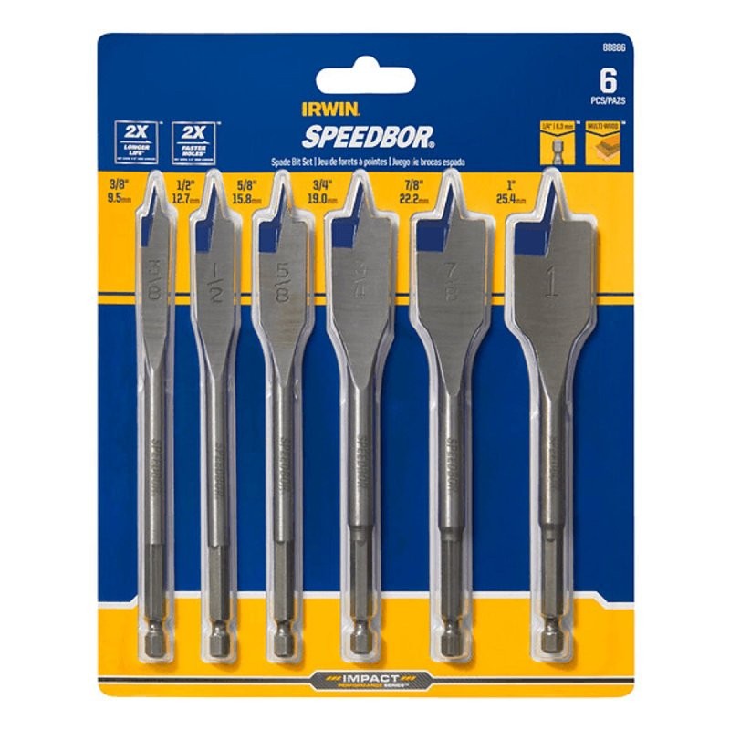 Irwin 88886 Spade Bit Set, Standard, 6-Piece, HSS