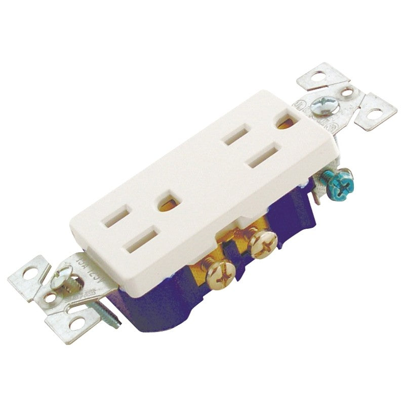 Eaton Wiring Devices 1107W-BOX Duplex Receptacle, Thermoplastic, White, 2-Pole, 15 A, 125 V, Back, Side Wiring