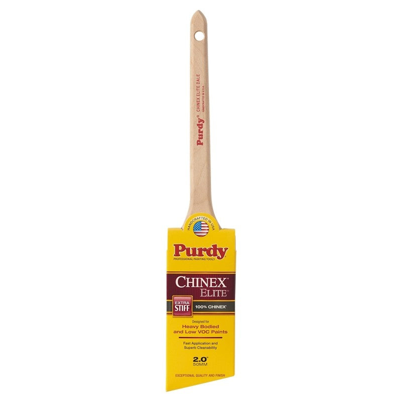 Purdy 144080920 Trim Brush, Hardwood Handle, 2 in W, Angular Brush, Nylon Bristle, Rat Tail Handle