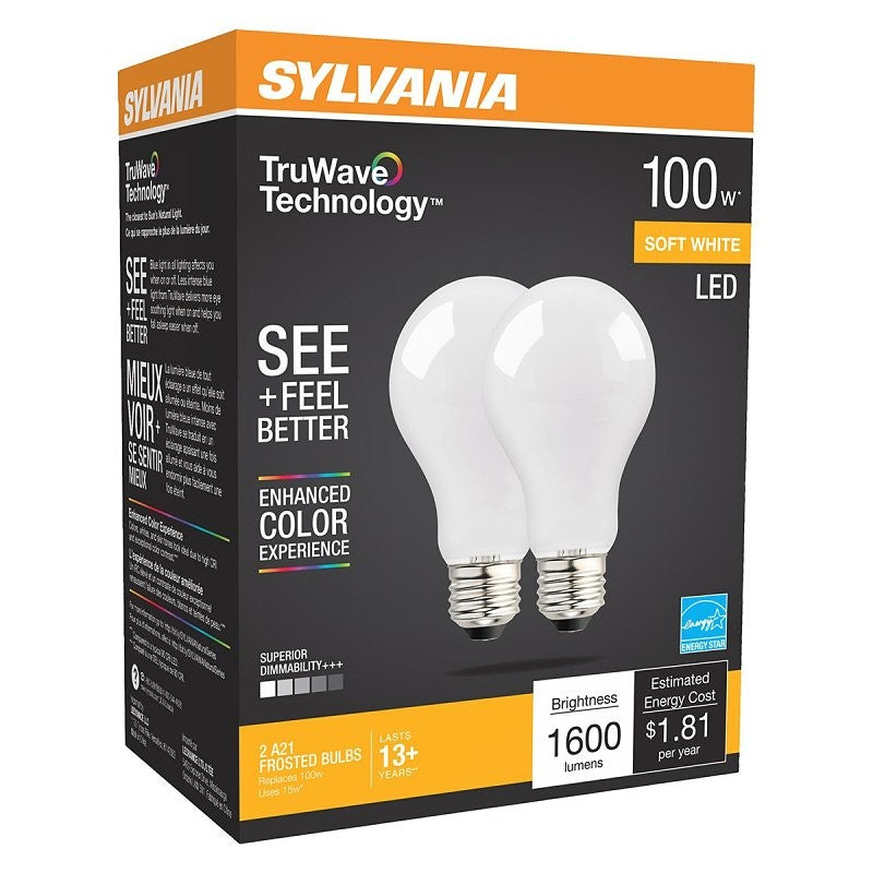 Sylvania Natural Series 42306 LED Bulb, A19 Lamp, 100 W Equivalent, E26 Lamp Base, Dimmable, Frosted, 2700 K Color Temp