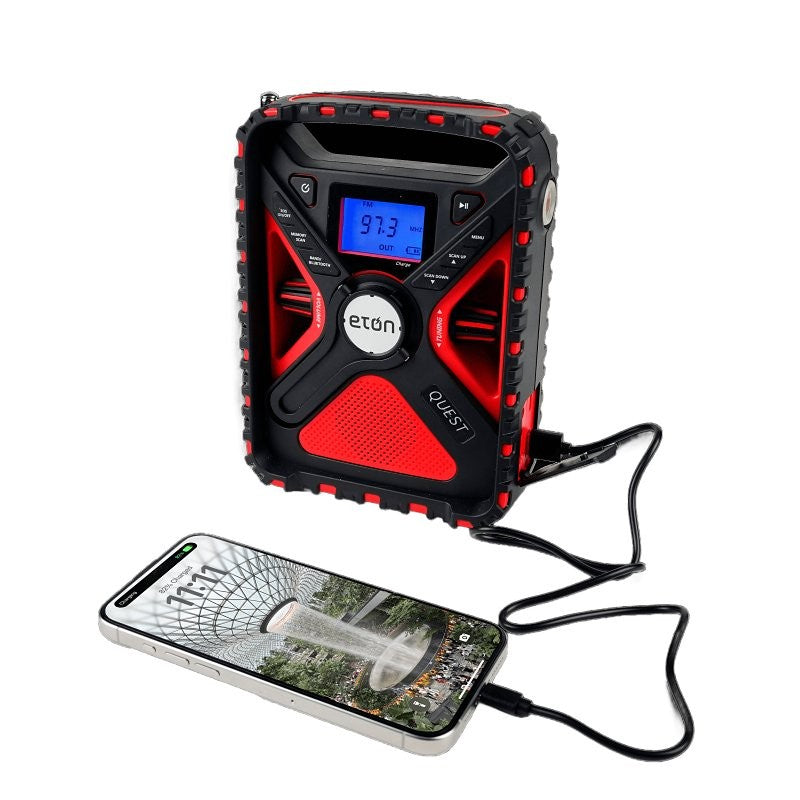 eton Quest NFRX5QUEST Solar-Powered NOAA Weather Radio and Emergency Flashlight, Battery, Solar, Backlit LCD Display